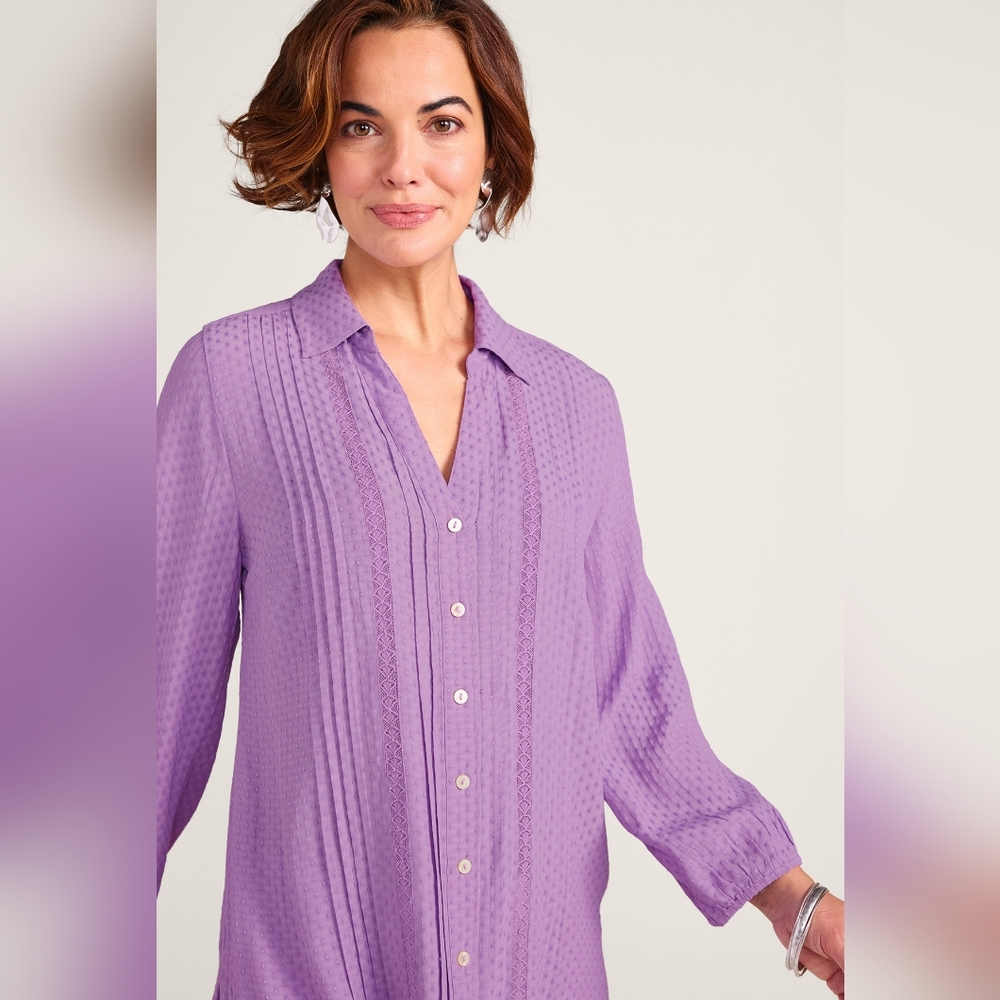 Soft Surroundings Stephanie Tunic Top Purple Textured Lagenlook Boho NWOT Sz Lg